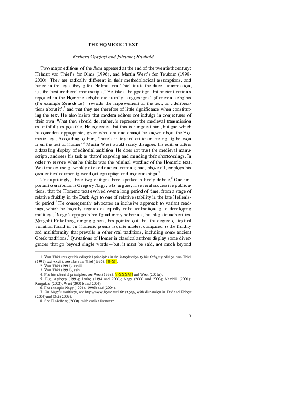 (PDF) THE HOMERIC TEXT