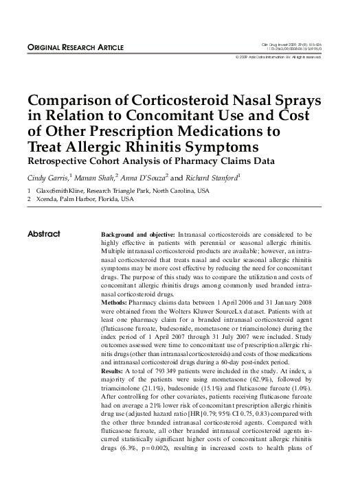 (PDF) Comparison of Corticosteroid Nasal Sprays in Relation to