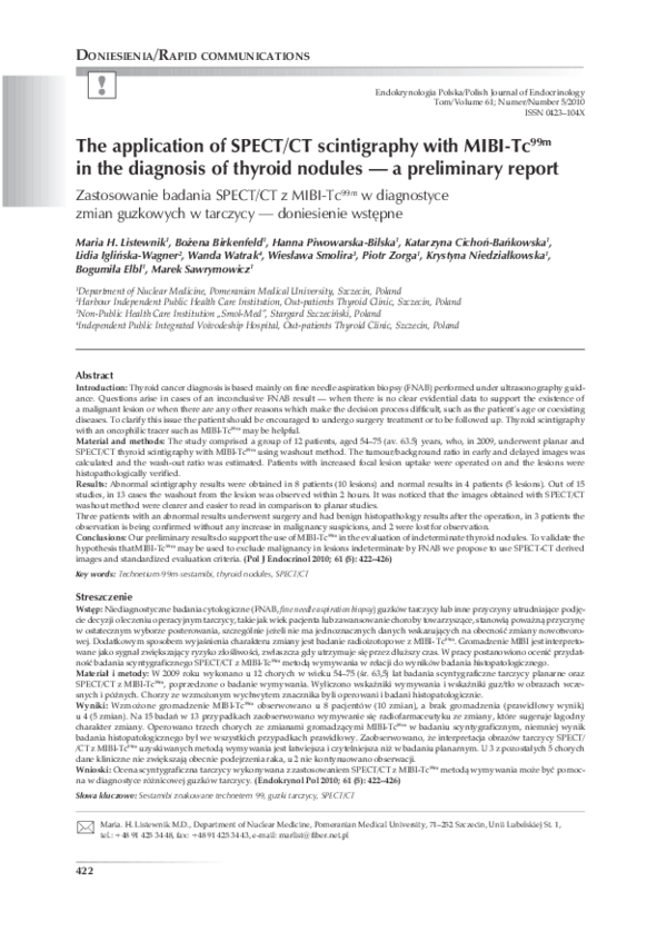 (PDF) The application of SPECT/CT scintigraphy with MIBI-Tc-99m in the ...