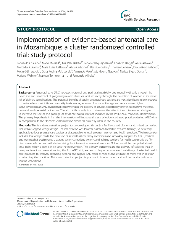 (PDF) Implementation of evidence-based antenatal care in Mozambique: a ...