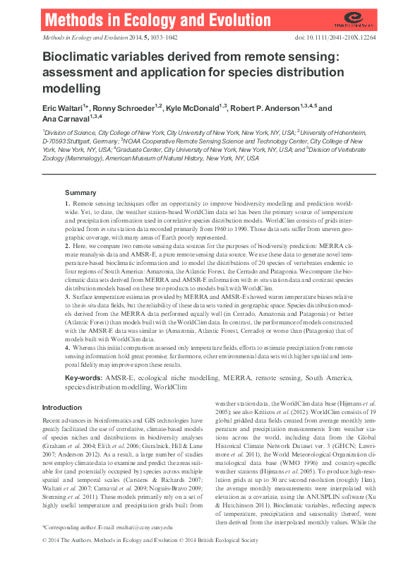 (PDF) Bioclimatic variables derived from remote sensing: assessment and ...