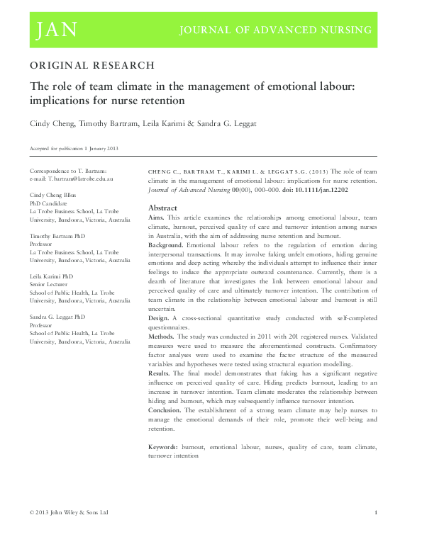 (PDF) The role of team climate in the management of emotional labour ...