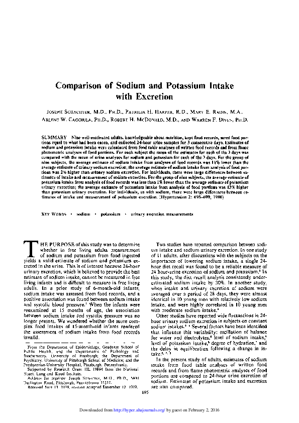 (PDF) Comparison of Sodium and Potassium Intake with Excretion