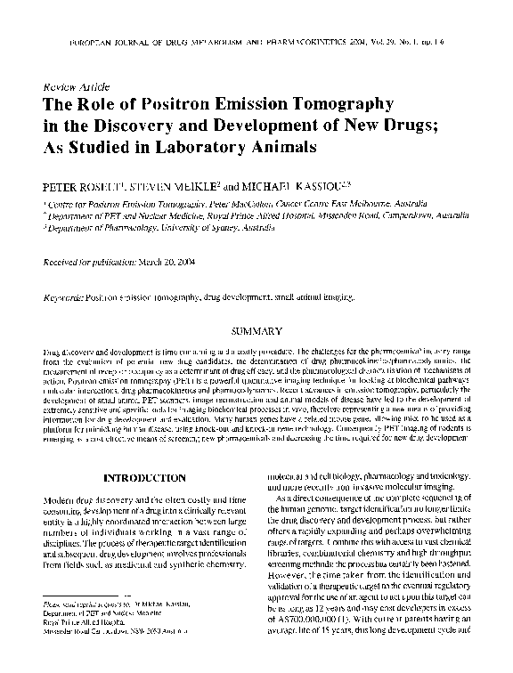 (PDF) The role of positron emission tomography in the discovery and ...