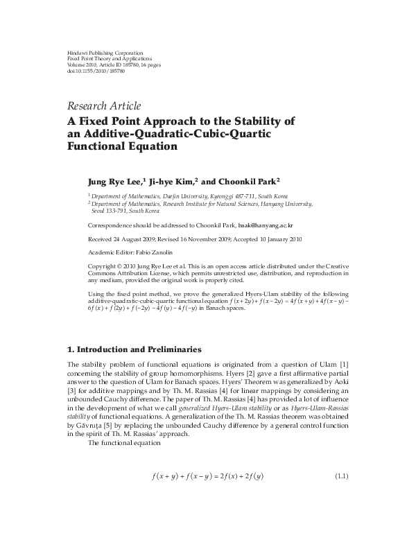 (PDF) A Fixed Point Approach to the Stability of an Additive-Quadratic ...