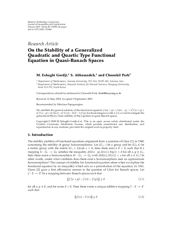 (PDF) On the Stability of a Generalized Quadratic and Quartic Type ...