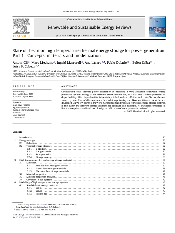 (PDF) State of the art on high temperature thermal energy storage for ...