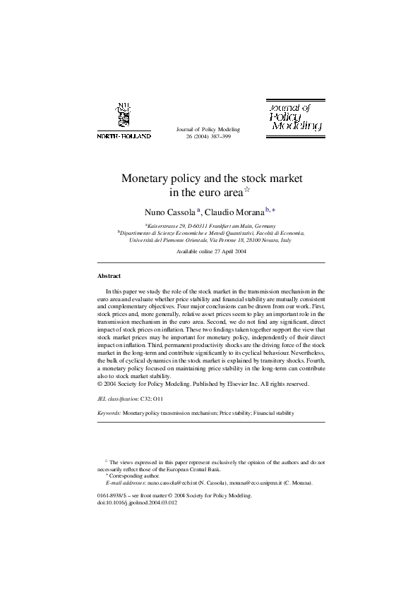 (PDF) Monetary policy and the stock market in the euro area