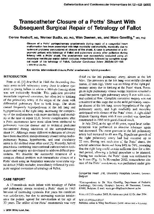 (PDF) Transcatheter closure of a Potts' shunt with subsequent surgical ...