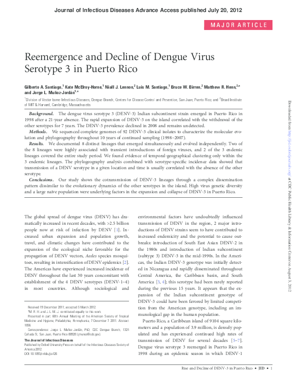 (PDF) Reemergence and Decline of Dengue Virus Serotype 3 in Puerto Rico