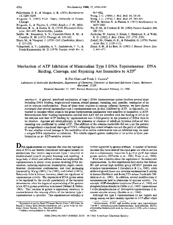 (PDF) Mechanism of ATP inhibition of mammalian type I DNA topoisomerase ...