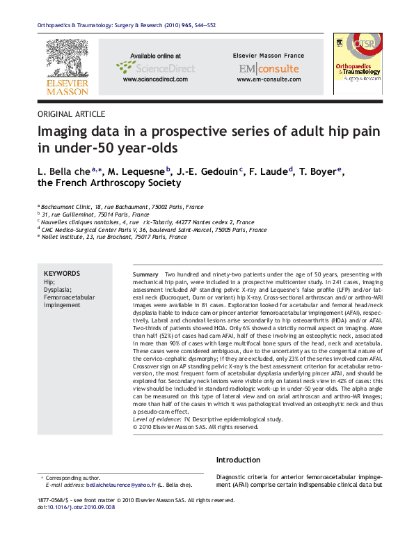 (PDF) Imaging data in a prospective series of adult hip pain in under ...