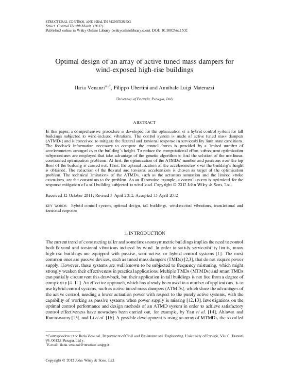 (PDF) Optimal design of an array of active tuned mass dampers for wind ...