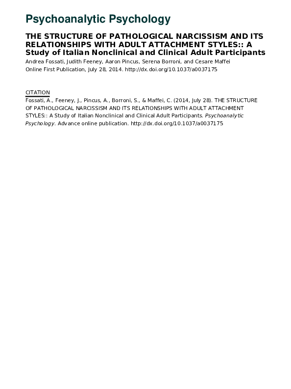 (PDF) THE STRUCTURE OF PATHOLOGICAL NARCISSISM AND ITS RELATIONSHIPS ...