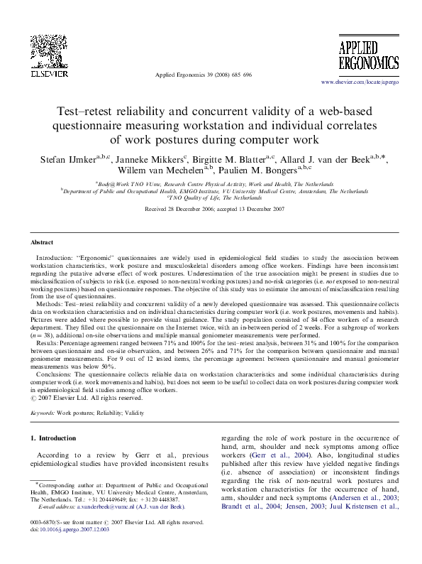 (PDF) Test–retest reliability and concurrent validity of a web-based ...