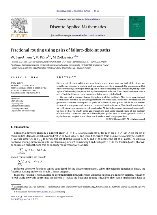 (PDF) Fractional routing using pairs of failure-disjoint paths