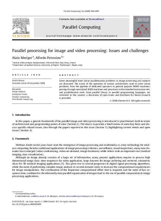 (PDF) Parallel processing for image and video processing