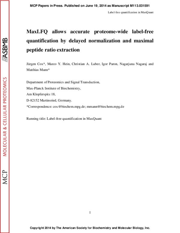 (PDF) Accurate Proteome-wide Label-free Quantification by Delayed ...