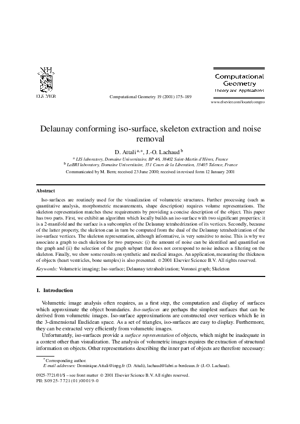(PDF) Delaunay conforming iso-surface, skeleton extraction and noise ...