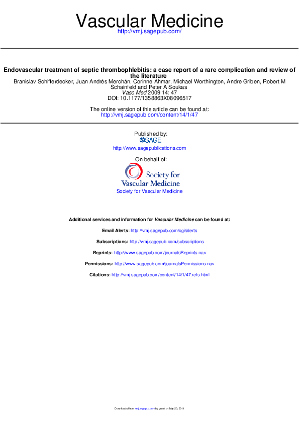 (PDF) Endovascular treatment of septic thrombophlebitis a case report