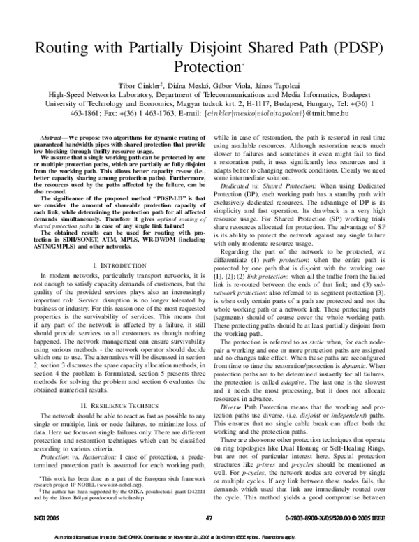 (PDF) Routing with partially disjoint shared path (PDSP) protection