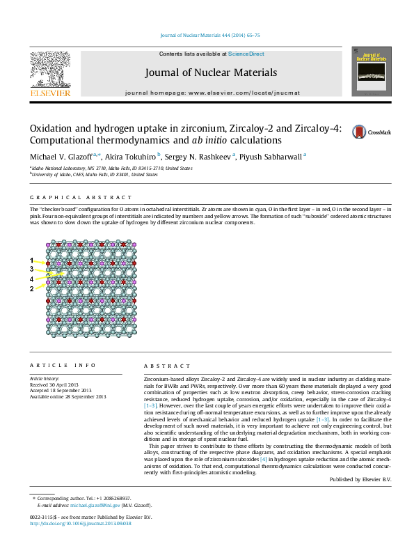 (PDF) Oxidation and hydrogen uptake in zirconium, Zircaloy-2 and ...