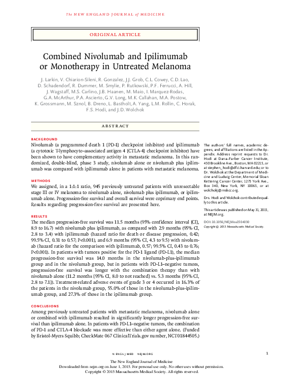 (PDF) Combined Nivolumab and Ipilimumab or Monotherapy in Untreated ...