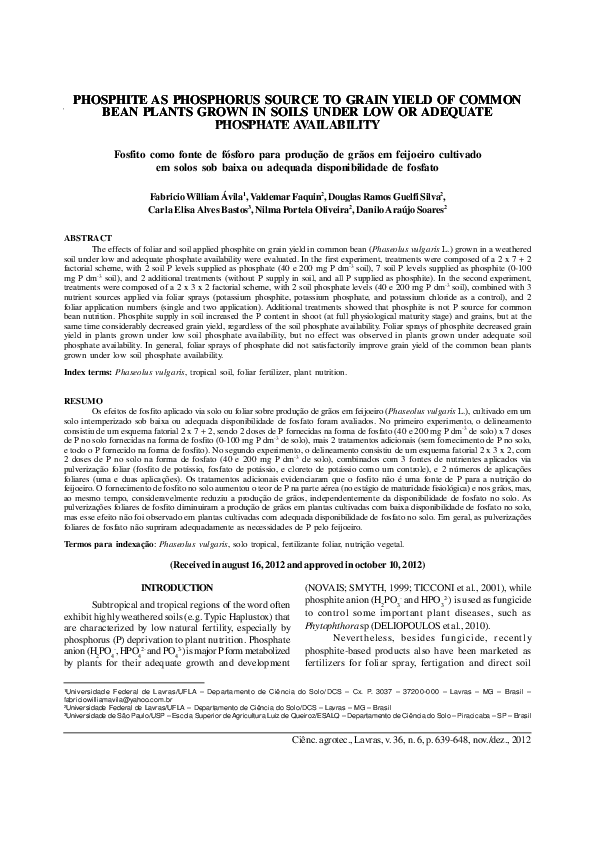 (PDF) Phosphite as phosphorus source to grain yield of