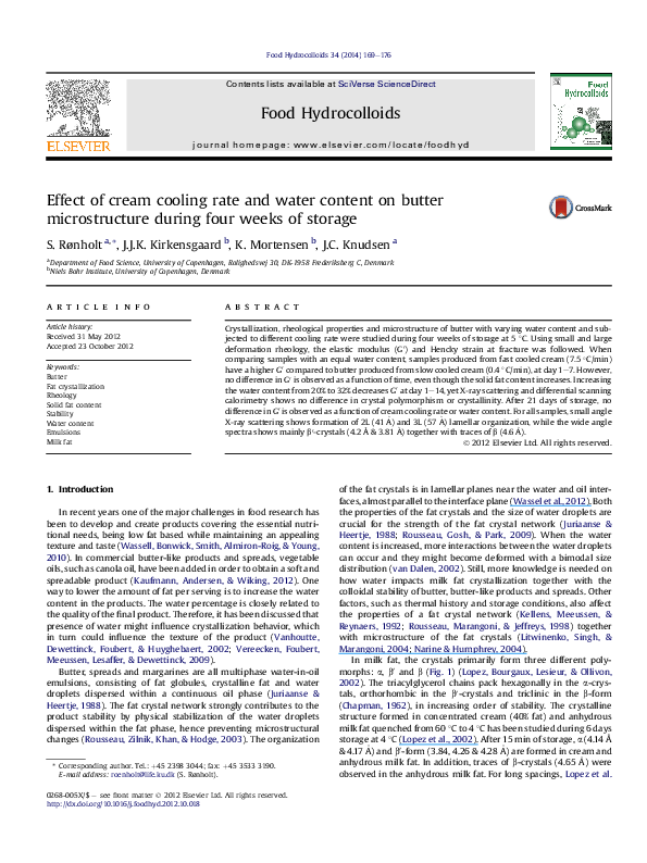 (PDF) Effect of cream cooling rate and water content on butter ...