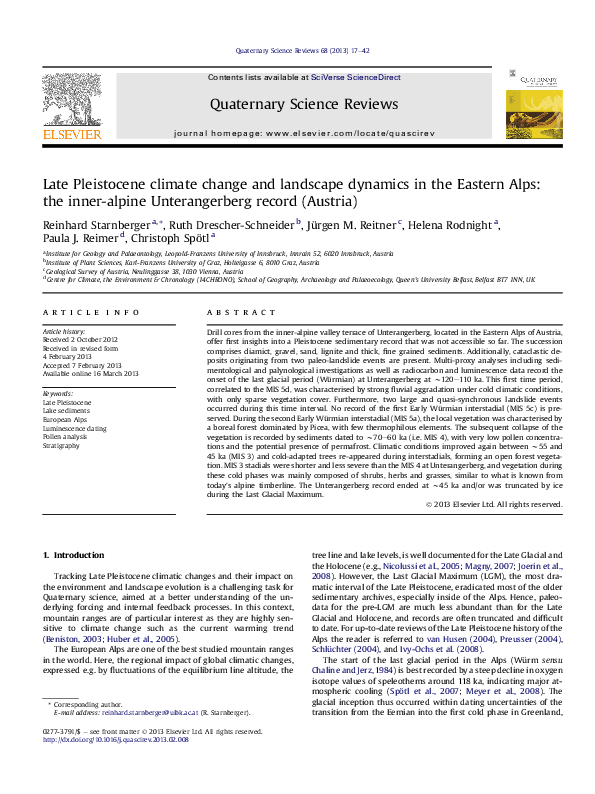 (PDF) Late Pleistocene climate change and landscape dynamics in the ...