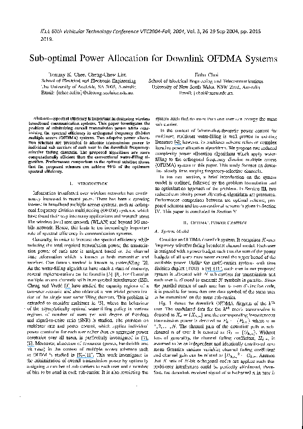(PDF) Sub-optimal power allocation for downlink OFDMA systems