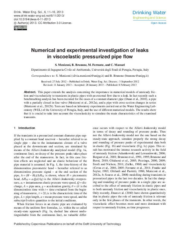 (PDF) Numerical and experimental investigation of leaks in viscoelastic ...