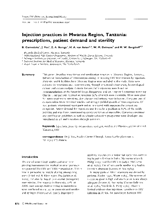 (PDF) Injection practices in Mwanza Region, Tanzania: prescriptions ...