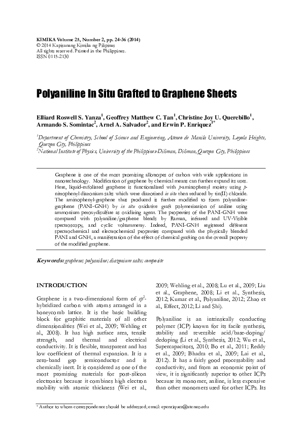 (PDF) Polyaniline In Situ Grafted to Graphene Sheets