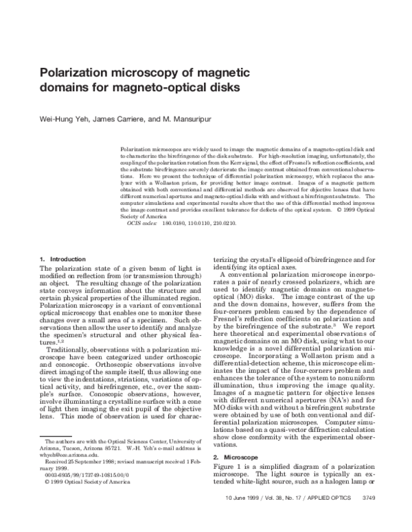 (PDF) Polarization Microscopy of Magnetic Domains for Magneto-Optical Disks