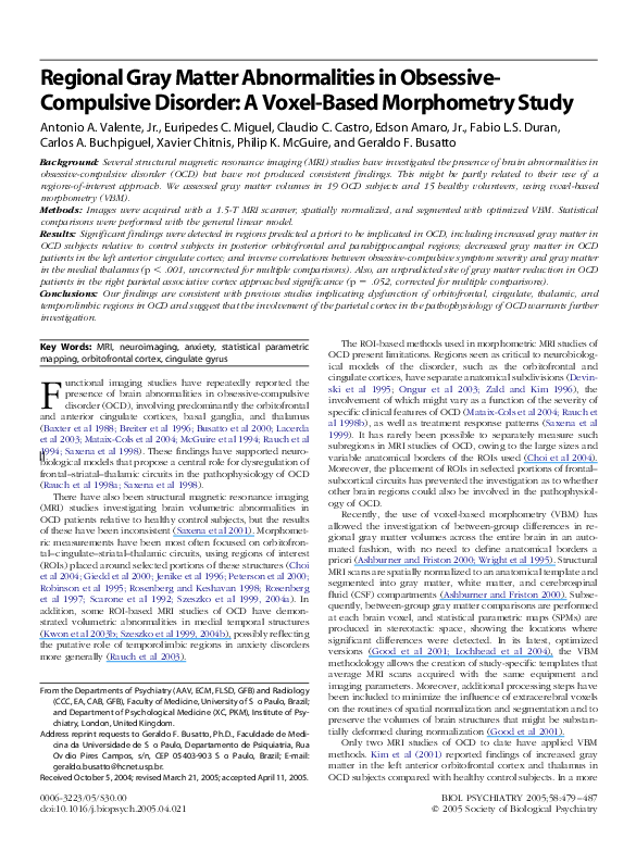 (PDF) Regional Gray Matter Abnormalities in Obsessive-Compulsive ...