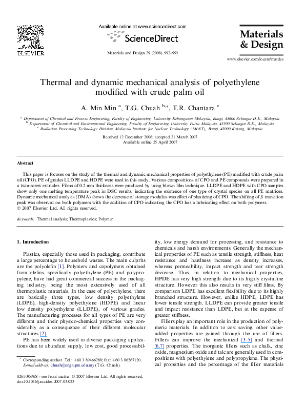 (PDF) Thermal and dynamic mechanical analysis of polyethylene modified ...