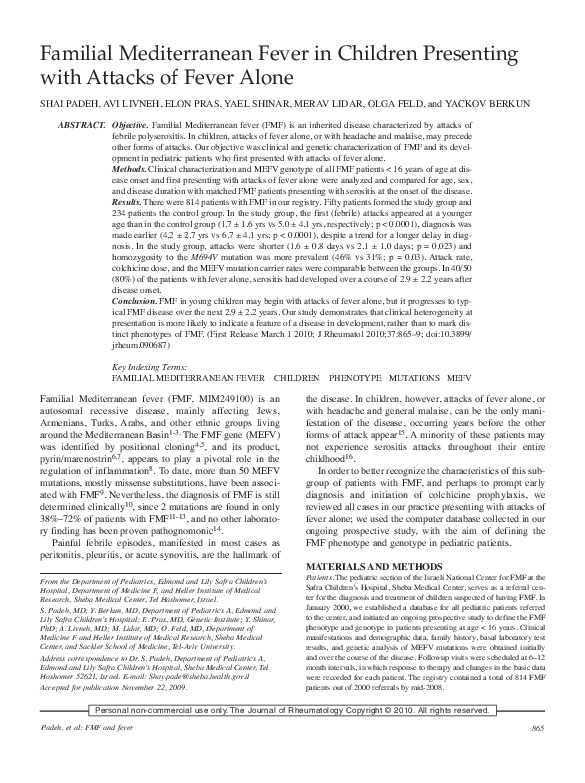 (PDF) Familial Mediterranean Fever in Children Presenting with Attacks ...