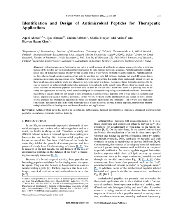 (PDF) Identification and Design of Antimicrobial Peptides for ...