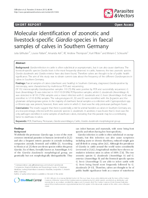 (PDF) Molecular identification of zoonotic and livestock-specific ...