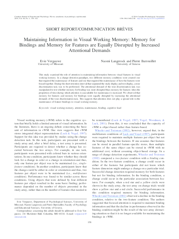 (PDF) Maintaining information in visual working memory: Memory for ...