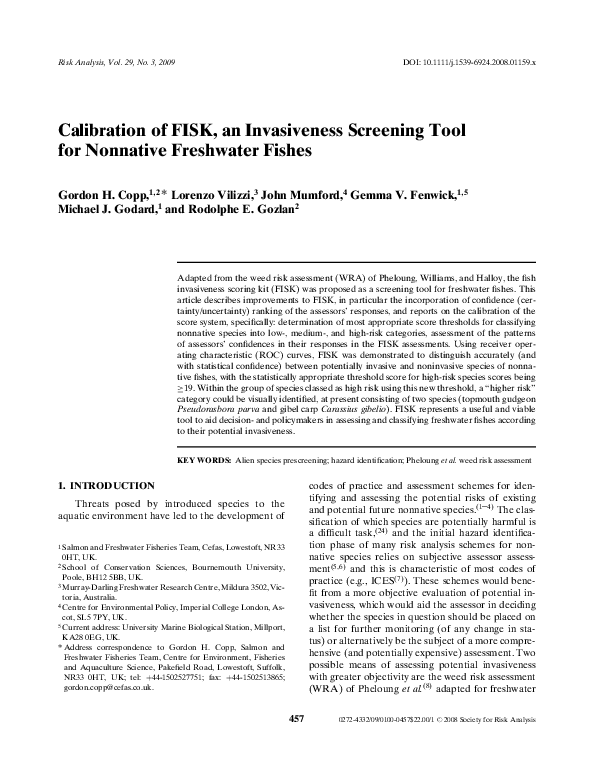 (PDF) Calibration of FISK, an Invasiveness Screening Tool for Nonnative ...
