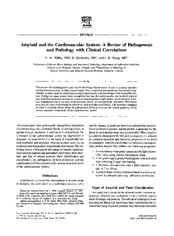 (PDF) Amyloid and the cardiovascular system: A review of pathogenesis ...