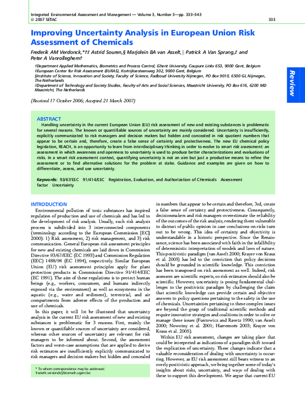 (PDF) Improving uncertainty analysis in european union risk assessment ...