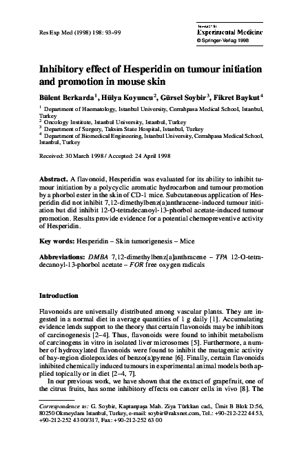 (PDF) Inhibitory effect of Hesperidin on tumour initiation and ...