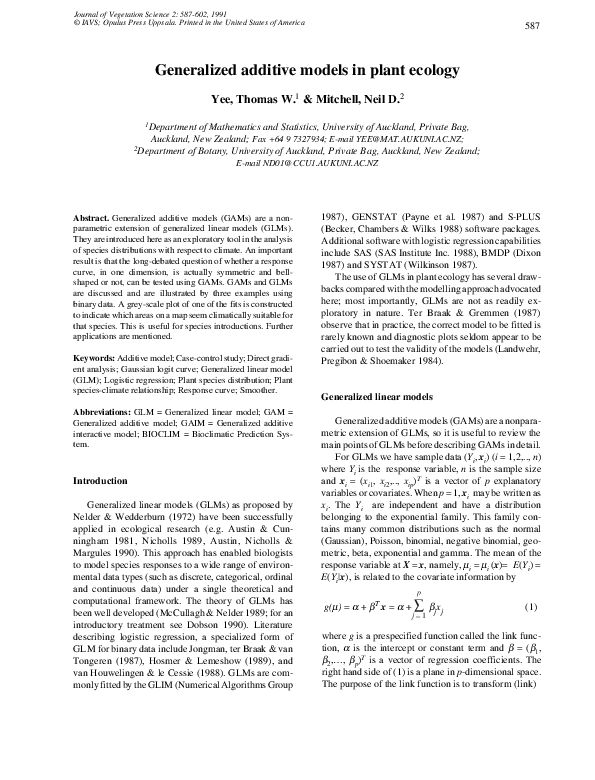 (PDF) Vector generalized additive models in plant ecology