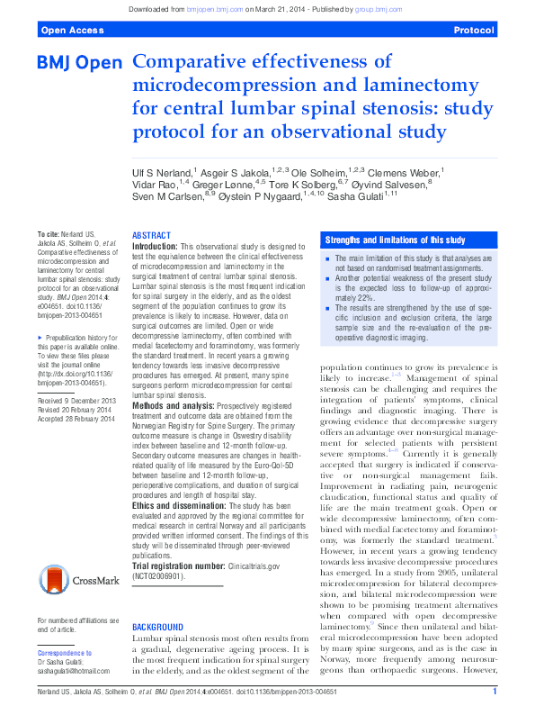(PDF) Comparative effectiveness of microdecompression and laminectomy ...