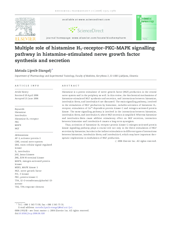 (PDF) Multiple role of histamine H1receptorPKCMAPK signalling