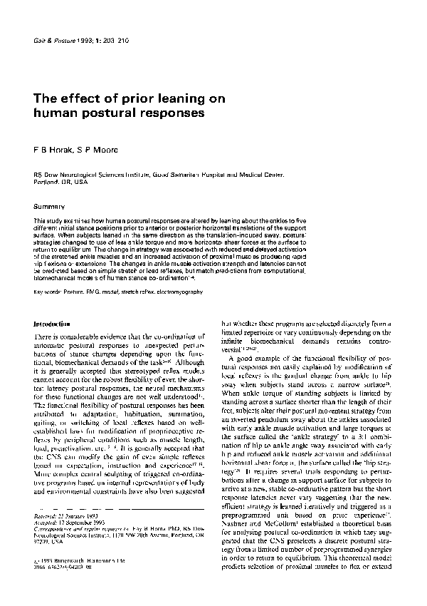 (PDF) The effect of prior leaning on human postural responses
