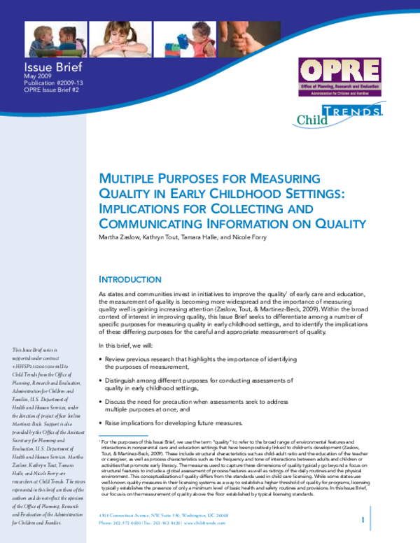 (PDF) Multiple Purposes for Measuring Quality in Early Childhood ...